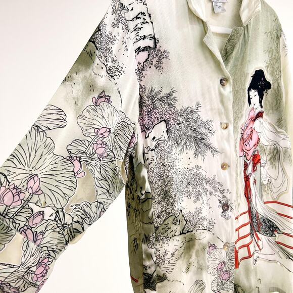 Oriental Japanese Print Vintage Silk Top - Picture 4 of 5